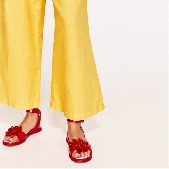 Zara Yellow Linen Wide Leg Paper Bag Cropped Palazzo Pants sz XS - Picture 7 of 16